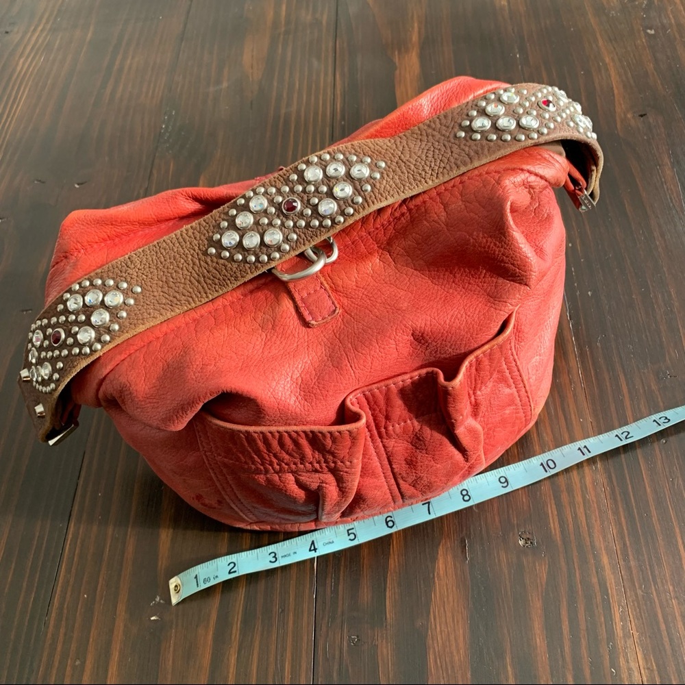 Tylie Malibu Red Leather Hobo Shoulder Bag Handbag Purse Rhinestones